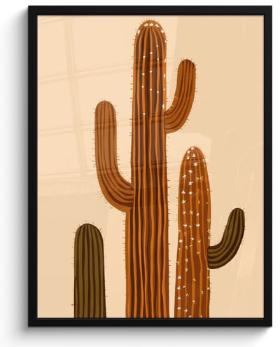 Poster in lijst - Fotolijst 60x80 cm - Posters - Cactus - Woestijn - Zand - Bruin - Posterlijst zwart - Decoratie - Wanddecoratie woonkamer - Muurdecoratie slaapkamer
