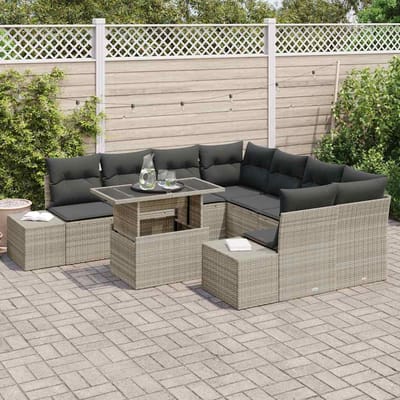 vidaXL - Tuinbank - Set - 9 - st - Lichtgrijs - poly - rattan