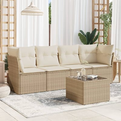 vidaXL - 5-delige - Loungeset - met - kussens - poly - rattan - beige