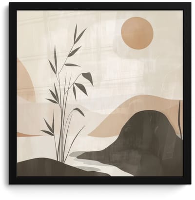Poster in lijst - Fotolijst 40x40 cm - Posters - Japandi - Landschap - Beige - Posterlijst zwart - Decoratie - Wanddecoratie woonkamer - Muurdecoratie slaapkamer