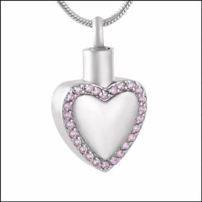 Aramat Jewels | Gedenkhangers | Stalen Hart Ashanger – Zilverkleurig Assieraad RVS Gedenksieraad | Hart-Roze-Zirkonia-3.3x2cm | |20mm | Staal | Volwassenen | Verkleurd niet