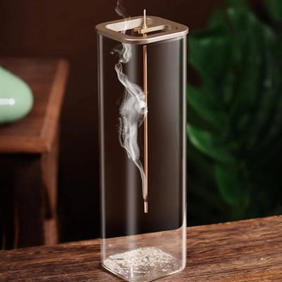 Moderne Glazen Wierookhouder met Asvanger – Strakke Stokbrander voor Yoga - Meditatie en Decoratie - Vierkant