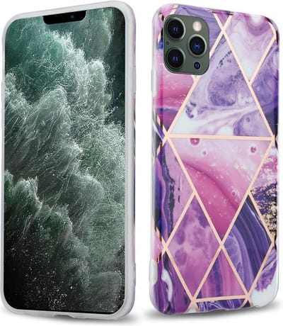 Cadorabo Hoesje geschikt voor Apple iPhone 12 PRO MAX in Paars Golf Marmer No. 14 - Beschermhoes gemaakt van TPU siliconen Case Cover met mozaïek motief
