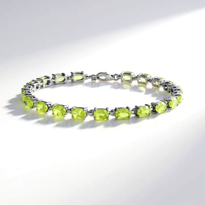 Cavill - Zilveren Armband - 925 Sterling Zilver Platina Geplateerd - 21 Ovaal geslepen Peridoot 9,52 ct - Stijlvol Groen Edelsteen Sieraad Dames