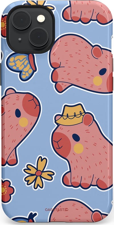 Casetastic Hoesje Geschikt voor Apple iPhone 15 Plus Magsafe - Stijlvolle Beschermende Duo-layer Case - Capibara geluk