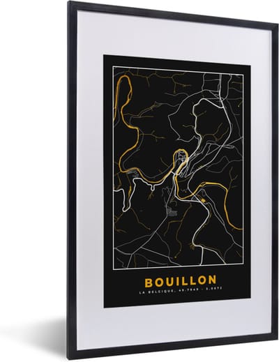 Fotolijst incl. Poster - Bouillon - Black en gold - Stadskaart - Plattegrond - Kaart - 40x60 cm - Posterlijst