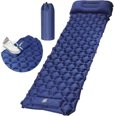 Eenpersoons Opblaasbaar Luchtbed - Donkerblauwe Kampeer Air Mattress - Ingebouwde Voetpomp - Waterdicht en Vochtbestendig Gemakkelijk Schoon te Maken - 150 kg Draagkracht - 40D Nylon TPU Materiaal
