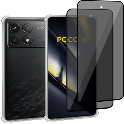 Geschikt voor POCO F6 Pro - Hoesje + 2x Screenprotector – Gehard Glas Cover + Shock Proof Case - Transparant