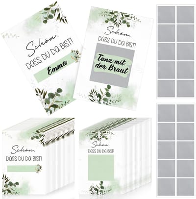 Allecto - Bruiloft kraskaarten - Persoonlijke kraskaarten - Hoogwaardige kwaliteit - 50 stuks - Voor bruiloften en feestjes - Eucalyptus patroon - ...