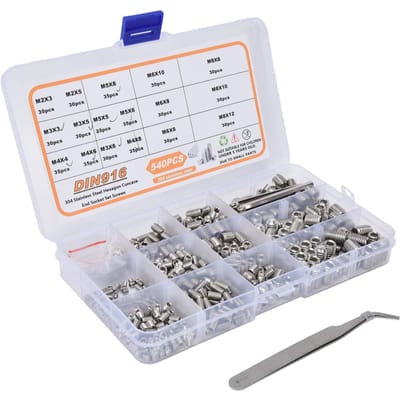 540 Stuks Set Schroef 304 Roestvrij Staal M2‑M8 Cup Point Schroeven Assortiment Kit met Pincet Sleutel
