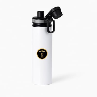 Hacebo® - 16 jaar waterfles met draaidop grijs - iemand die 16 jaar is geworden of 16 jaar lang een relatie hebben of getrouwd zijn - verjaardagscadeau - verjaardag - cadeau - kado - geschenk - gift - relatie - water fles - 850ML
