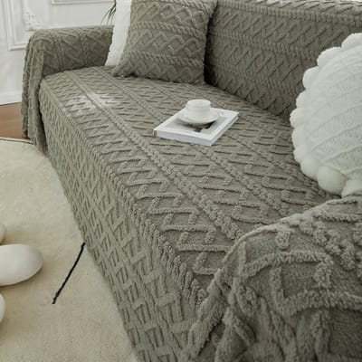Qelus Bankhoes Pluche Jacquard 280gsm - 180x180 cm - Zacht & Knuffelig - Bankbescherming - Gemakkelijk te Reinigen - Voor Woonkamer en Slaapkamer - Grijs
