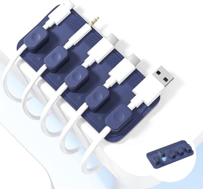 VHV - Kabelhouder - Kabelorganizer - Magnetische kabelhouder - Kabelclips - Magnetisch - Zelfklevend - Voor bureau, auto en nachtkastje - 8*4cm - Blauw