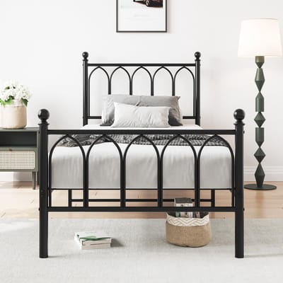 Bedframe - 90x200 cm - Vintage Hoofd en Voetbord - Opbergruimte onder Bed - Metaal - Zwart
