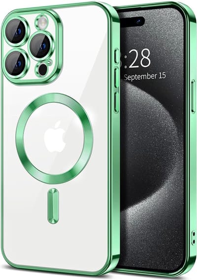 Hoesje geschikt voor Apple iPhone 15 Pro Max - Techsuit Luxury Crystal Back Cover - Geschikt voor MagSafe - Transparant/Lichtgroen
