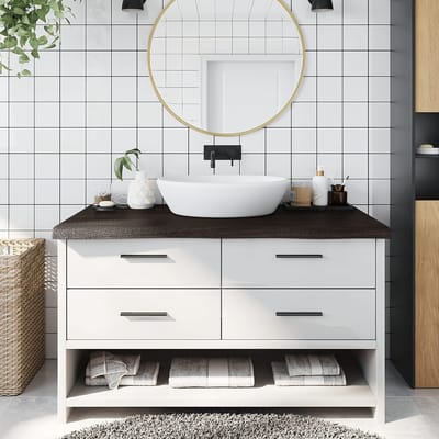 vidaXL - Wastafelblad - 100x50x(2-6) - cm - behandeld - massief - hout - donkerbruin