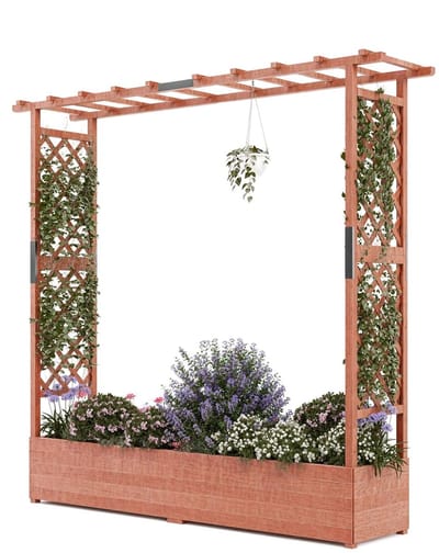 Verhoogde Plantenbak met Trellis - Met Klimrek, Luifel en Afwatering - voor tuin en balkon - 196x44x182 cm Hout - Zwart