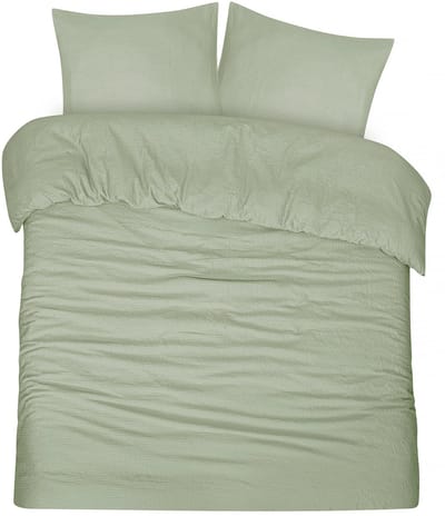 DoubleDry Dekbedovertrek Seersucker - 100% Katoen - Tweepersoons 200x200/220 cm + 2 Kussenslopen - Luchtig & Huidvriendelijk - Oudgroen