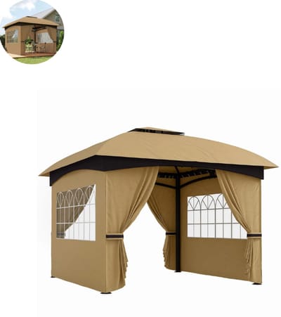 Partytent opvouwbaar - Paviljoen - 3,4 x 3,4 m - Easy up - Waterdicht - met Zijwanden - Weerbestendig - Beige