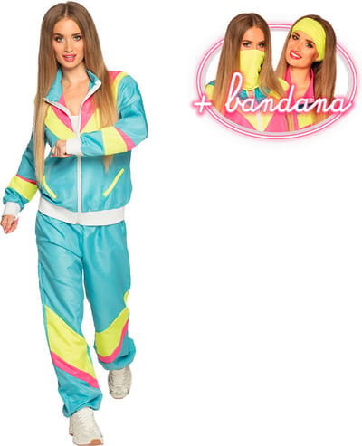 Boland - Trainingspak Retro babe neonblauw (S) - Volwassenen - - 80's & 90's - Disco