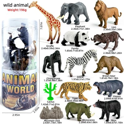 12 stuks Simulatie Wilde Dieren Model Leeuw Tijger Giraf Olifant Actiefiguren Solide PVC Beeldjes Speelgoed Kerstcadeaus Voor Kinderen