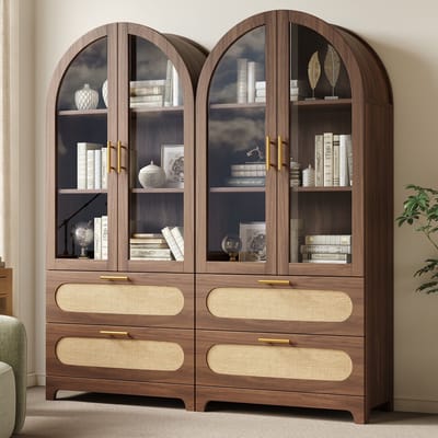 Vitrinekast - 175x80x40cm - Boekenkast met 2 Laden & Verstelbare Planken - Hout - Walnootkleur