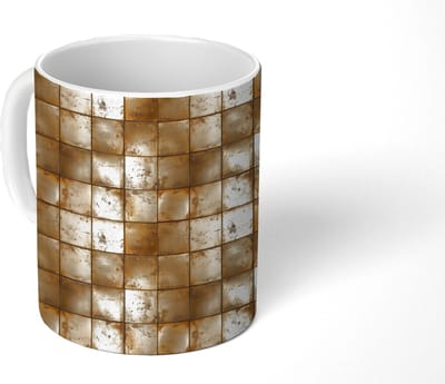 Mok - Koffiemok - Geometrisch - Tegels - Goud - Mokken - 350 ML - Beker - Koffiemokken - Theemok