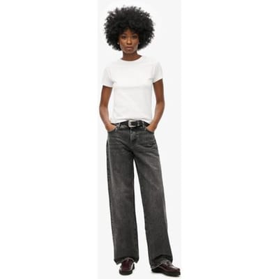 Superdry Jeans van Biologisch Katoen met Halfhoge Taille en Wijde Pijpen Zwart Grootte: 30/30