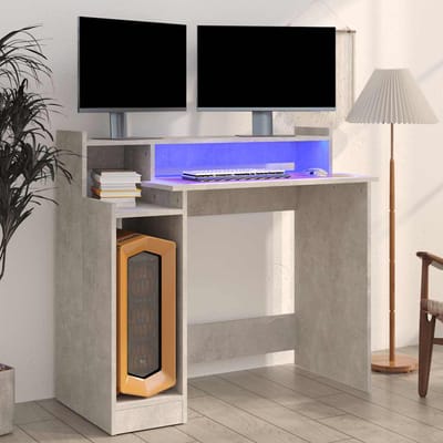 vidaXL - Bureau - met - LED-verlichting - 97x45x90 - cm - bewerkt - hout - betongrijs