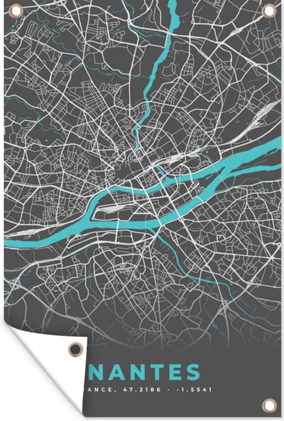 Muurdecoratie Nantes - Frankrijk - Kaart - Stadskaart - Plattegrond - 120x180 cm - Tuinposter - Tuindoek