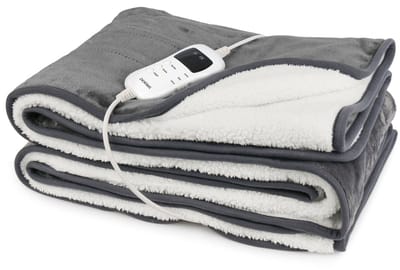 Blokker Elektrische Deken - 120W - 180x130cm - 9 Temperatuur instellingen - Automatische uitschakeling - Digitaal display - Timer - Coral fleece - Wasmachine reinigbaar - 2.15m snoer - EBL-127162.4 Grijs