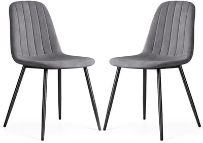 Set van 2 Eetkamerstoelen LUMO / Gestoffeerde Stoelen / Fluwelen Stoelen en Metalen Poten / Antraciet met zwarte benen