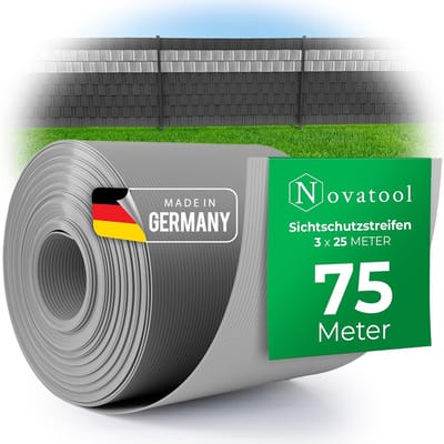 Novatool Premium PP 75m rollen privacy strips voor dubbelstaafmat hekwerk raam GRIJS voor 30 rijen staafmat hekwerk privacy strips duurzame en weerbestendige hekwerk elementen privacy scherm