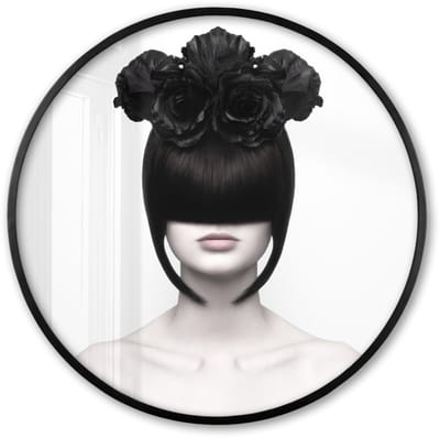 Poster in lijst Rond - Fotolijst 60x60 cm - Posters - Portret - Vrouw - Rozen - Abstract - Zwart wit - Ronde posterlijst zwart - Decoratie - Wanddecoratie woonkamer - Muurdecoratie slaapkamer