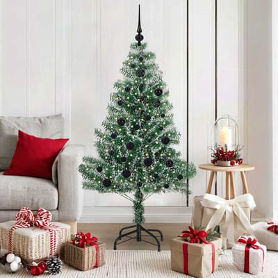 vidaXL - Kunstkerstboom - Sneeuw - Gevlokt - met - LED - Licht - Groen - en - Wit - 150 - cm