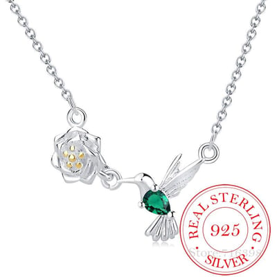 925 Sterling Zilver Mooie Tak Groene Vogel Choker Hanger Ketting voor Vrouwen CZ Zirkoon Mooie Ketting Bruiloft Sieraden white