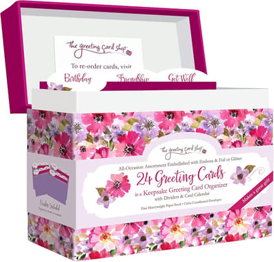 Wenskaarten Box - Kaart Organiser - Elke Gelegenheid - 24 Verschillende Kaarten - 20 x 17 x 10 cm - Roze