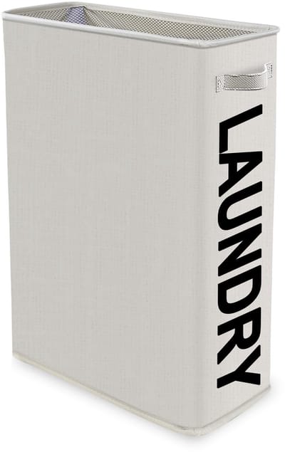 Allecto - Wasmand - Opvouwbare wasmand 42 liter - Handgrepen en wasbare binnenzak - Off-white - Dun en smal - Perfect voor wasruimte - 53 cm x 40 c..