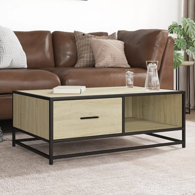 vidaXL - Salontafel - 90x57x35 - cm - bewerkt - hout - en - metaal - sonoma - eiken