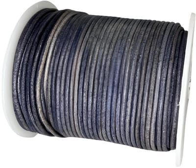 Leren Koord Rond, 50 m x 2 mm - Rond Lederen Koord, Voor Halskettingen, Armbanden, Sieraden, Knutselkralen en Veters (Vintage Navy Blauw)