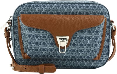 COCCINELLE Leren schoudertas Beat Beat Denim Handbag Blue Denim / Cognac blauwgrijs