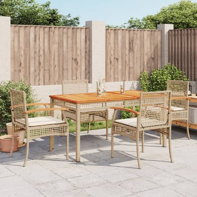 vidaXL - 5-delige - Tuinset - met - kussens - poly - rattan - beige