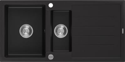 Mexen Andres granieten spoelbak 1,5-komor met afdruiprek 1000 x 500 , zwart, sifon chroom - 6515101510-77