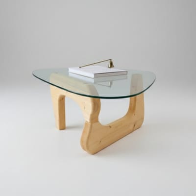 Salontafel 90 x 65 cm – Asymmetrisch Design – Naturel Hout & Gehard Glas 8mm