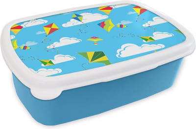 Broodtrommel Blauw - Lunchbox - Brooddoos - Vlieger - Zomer - Patroon - 18x12x6 cm - Kinderen - Jongen