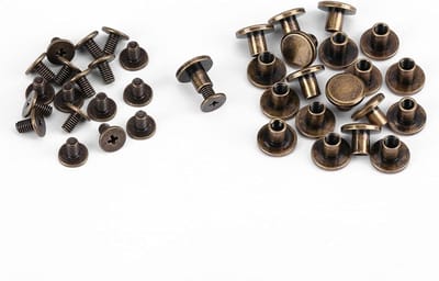Set van 20 Messing Platte Kop Nieten voor Leren Handwerken, Tas, Portemonnee en Webbing - 6.5mm Rivets