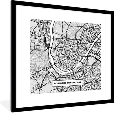 Fotolijst incl. Poster - Boulogne-Billancourt - Plattegrond - Frankrijk - Kaart - Stadskaart - 40x40 cm - Posterlijst