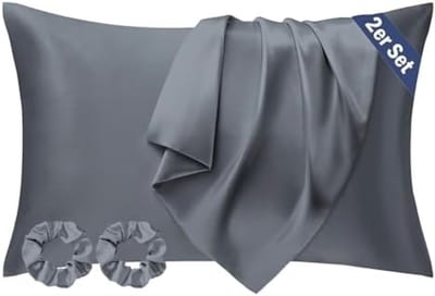 PromoHome Satijnen Kussensloop Set van 2 - 50x70 cm Donkergrijs - Zijdezacht Kussensloop voor Gezond Haar en Huid - Anti-Rimpel en Hydraterend - Oeko-Tex Gecertificeerd