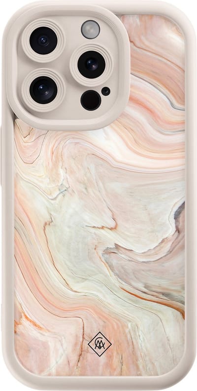 Casimoda® hoesje - Geschikt voor iPhone 14 Pro - Marmer Waves - Effen telefoonhoesje met lensbescherming - Siliconen/TPU - Backcover - Bruin/beige