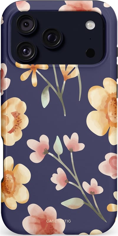 Casetastic hoesje geschikt voor Apple iPhone 17 Pro Max - MagSafe - Dubbellaagse bescherming - Fluweel Bloemendesign - Fashion Case - Donkergrijs Zand Perzik Grijs